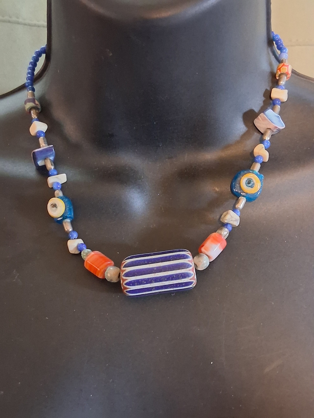 Vintage Venetian Chevron Trade Bead Necklace African Glass